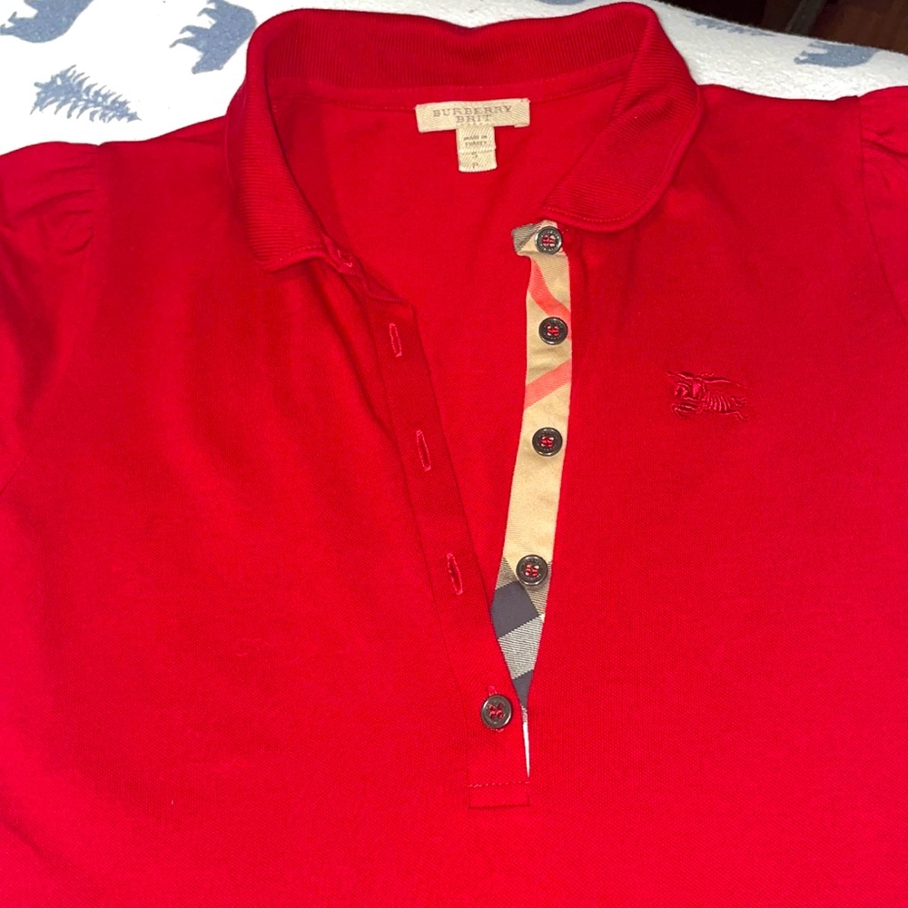 Red Burberry collard women’s shirt